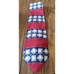 ESPN Golf Sports Red And Blue Striped 100% Pure Silk Necktie Tie
